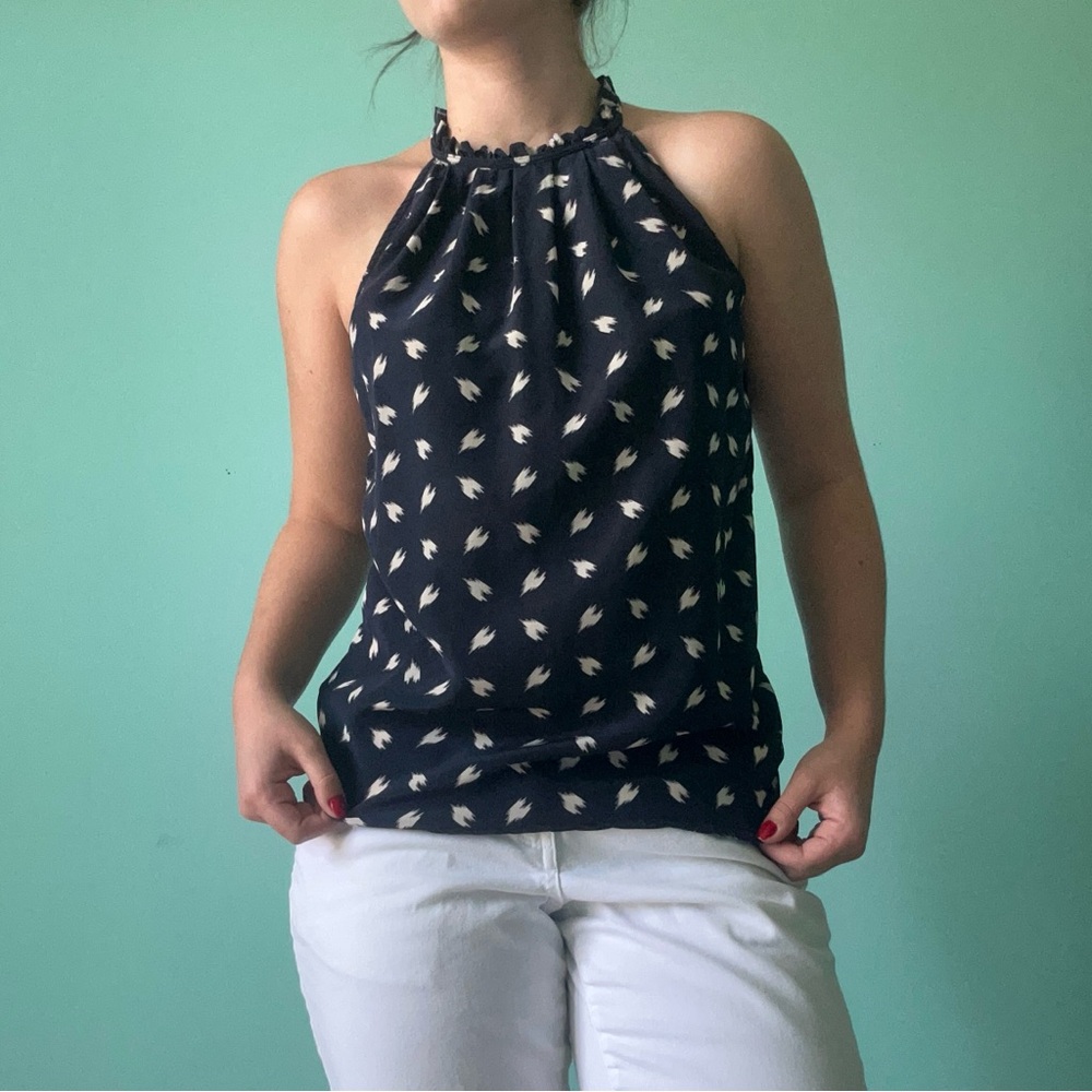 100% Silk Navy Blue Halter Top